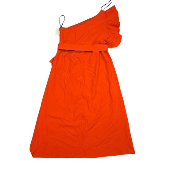 New with Flaw Eloquii Womens Red Asymmetrical Ruffle Belted Dress Size 16 - Picture 3 of 9